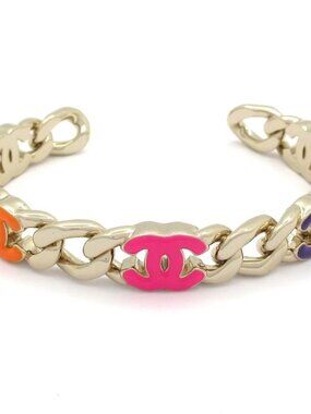 Chanel Bangle CC Logo Gold Pink Multi Bracelet